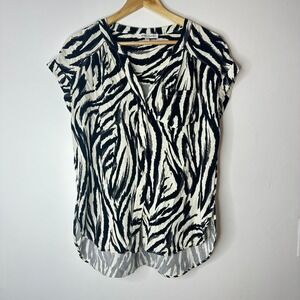 Rose+Olive Women's Zebra Print Top Blouse Button Down Short Sleeve Shirt